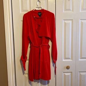 Brand new! Red trench style wrap coat, sz L